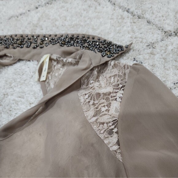 TRUTH NYC Top Womens Medium Brown Sheer Blouse 3/4 Sleeve Embroidered Open Back - Picture 11 of 14